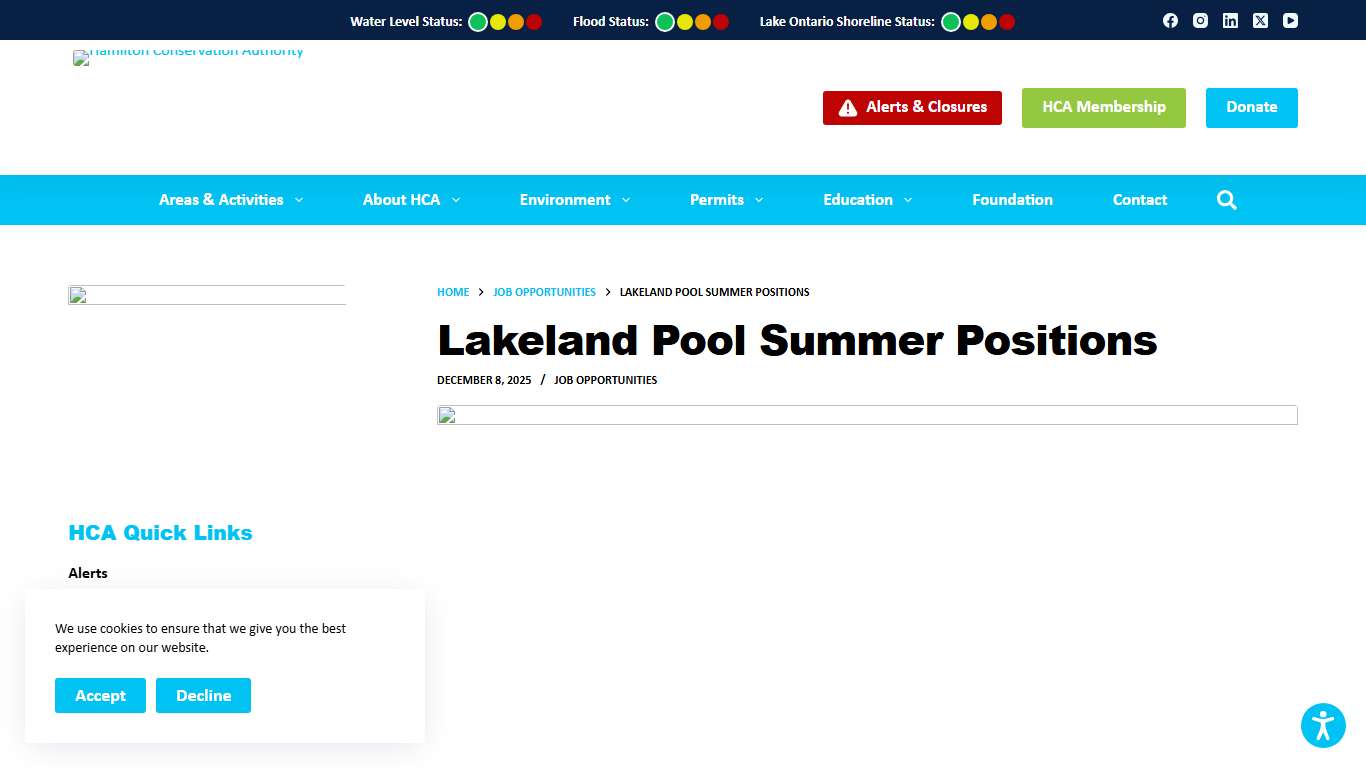 Lakeland Pool Summer Positions - Hamilton Conservation Authority