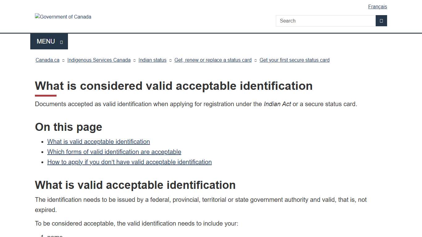 What is considered valid acceptable identification